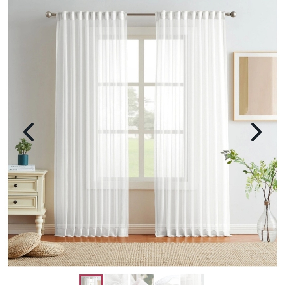 (4) 50x120 Sheer White Curtains 4 Panels•NEW